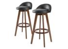 Elegant 2X Wooden Bar Stools - Leather Dining Chair 72cm BLACK BROWN