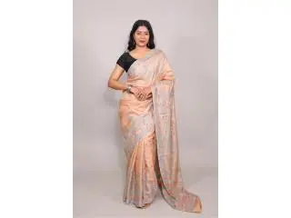Light Beige Chanderi Saree with Elegant Chikankari Embroidery Light Beige Chanderi Saree with Elegant Chikankari Embroidery