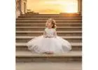 Long Sleeve White Lace Flower Girl Dress, Bohemian Tulle Christening Gown for Baby Girl